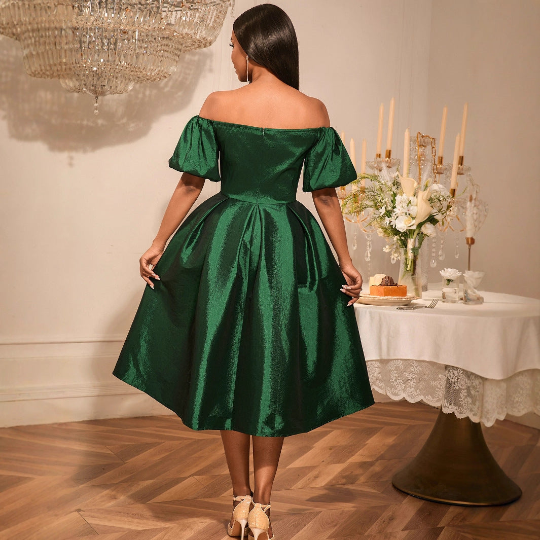 Retro Women's Clothing Sexy Off-the-shoulder Dress