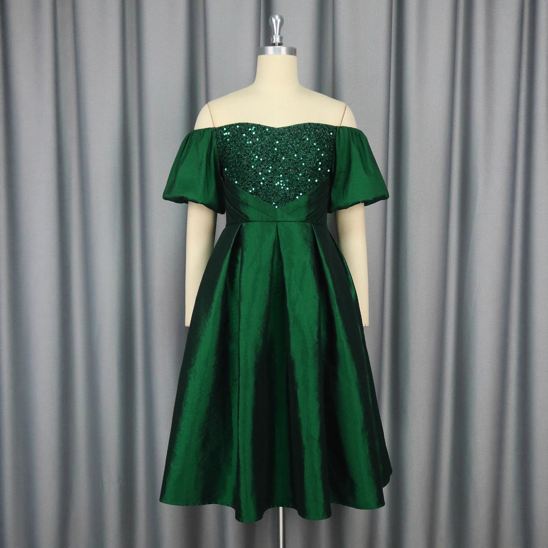 Retro Women's Clothing Sexy Off-the-shoulder Dress