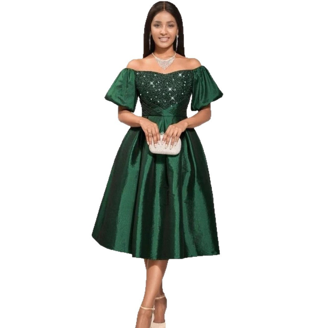 Retro Women's Clothing Sexy Off-the-shoulder Dress