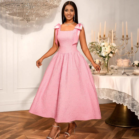 Female Solid Color Sleeveless Elegant Bow Bandage Dress