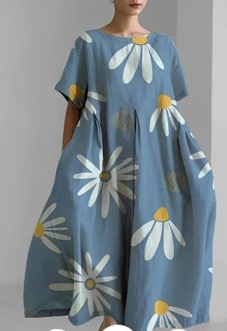 Women's Round Neck Fashion Short Sleeve Printed Dress