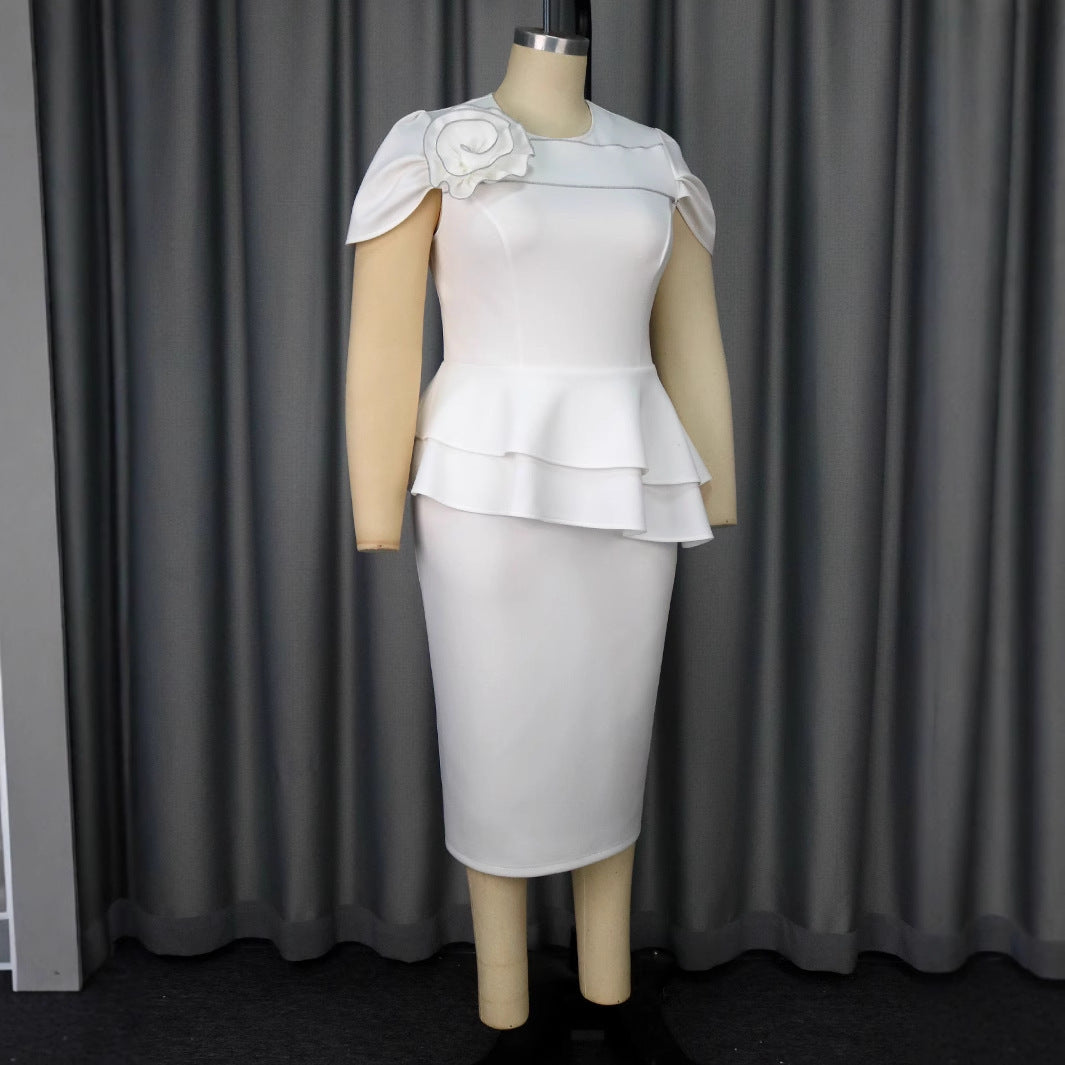 Women's Fashion Round Neck Three-dimensional Flower Dress
