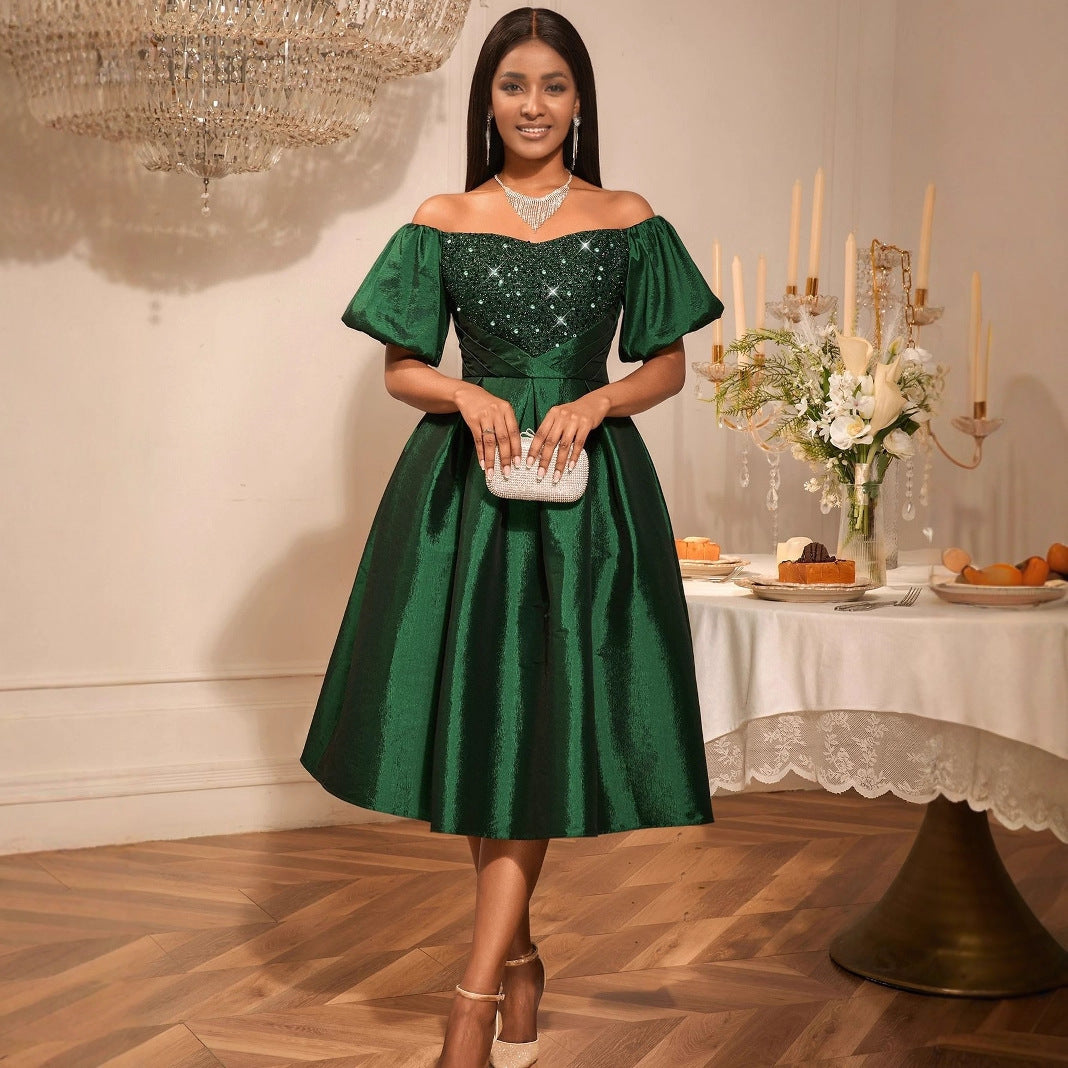 Retro Women's Clothing Sexy Off-the-shoulder Dress
