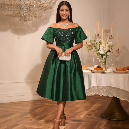 Retro Women's Clothing Sexy Off-the-shoulder Dress