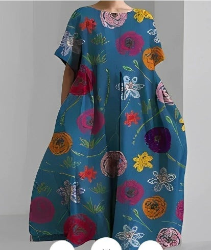 Women's Round Neck Fashion Short Sleeve Printed Dress