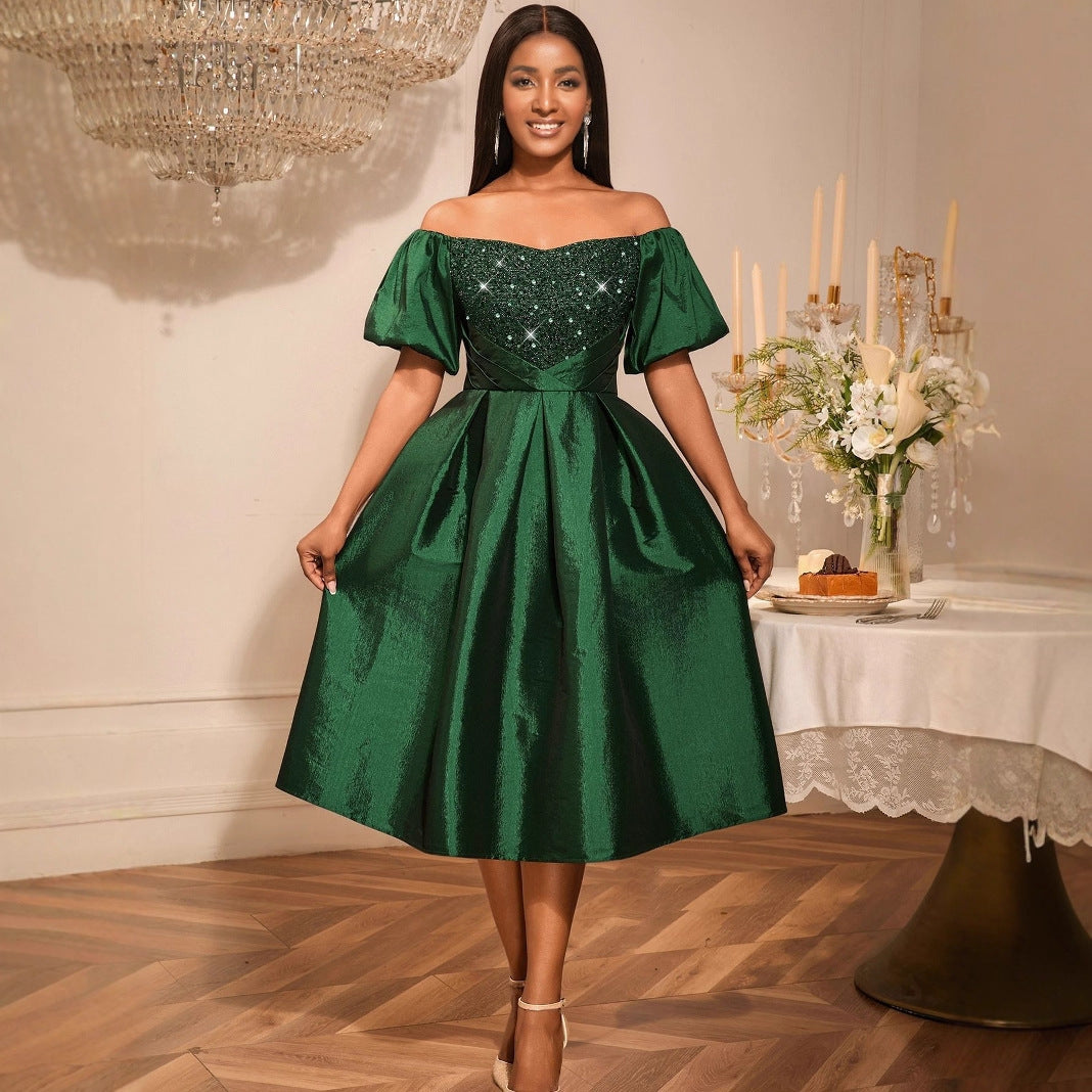 Retro Women's Clothing Sexy Off-the-shoulder Dress