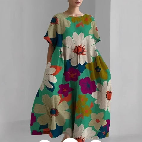 Women's Round Neck Fashion Short Sleeve Printed Dress